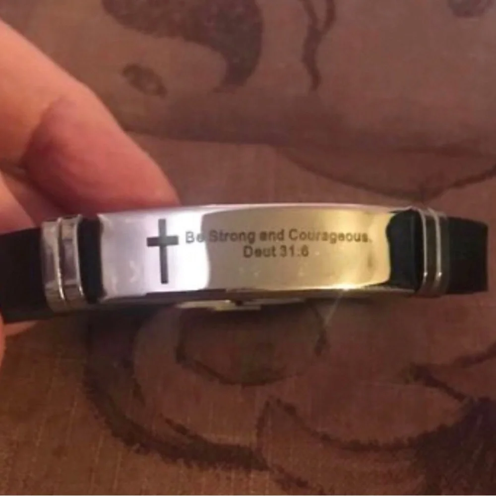 Inspirational Cross Silicone and Stainless Steel Bracelet